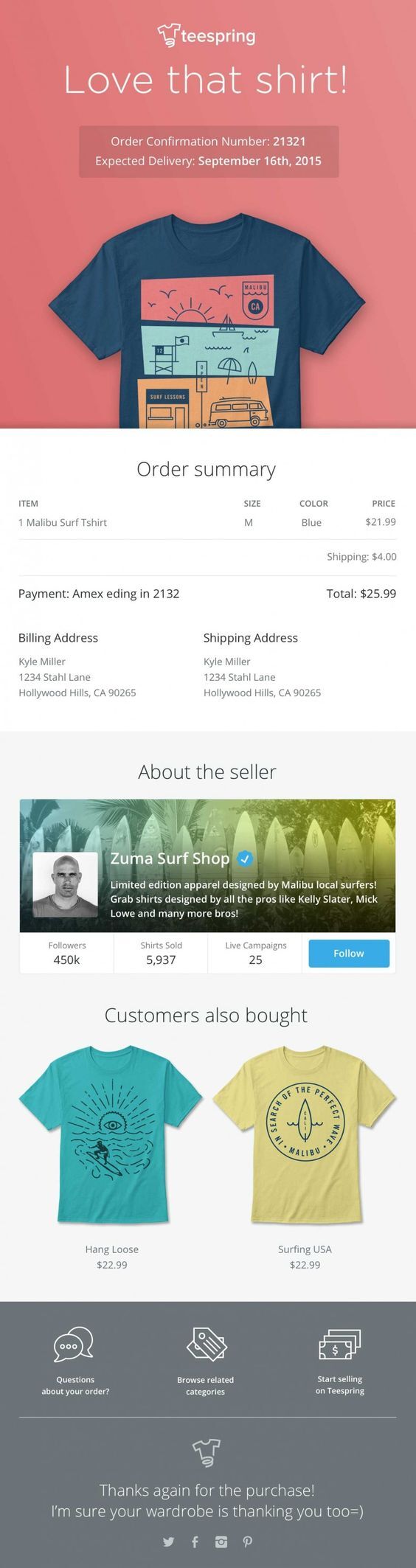 Teespring order confirmation email