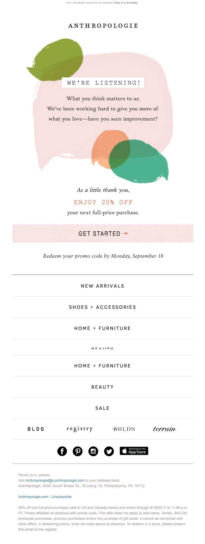 Anthropologie customer feedback email