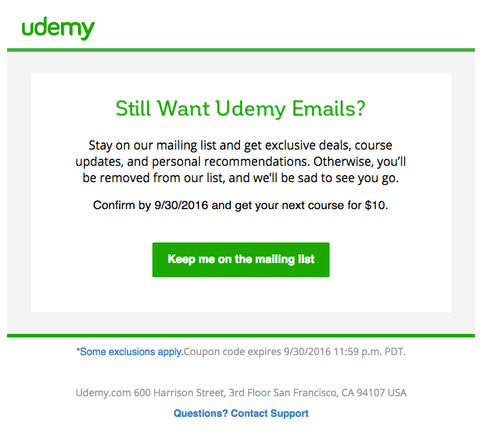 Udemy Reactivation Email