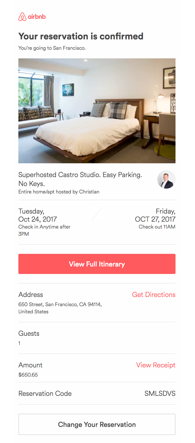 Air BnB booking confirmation
