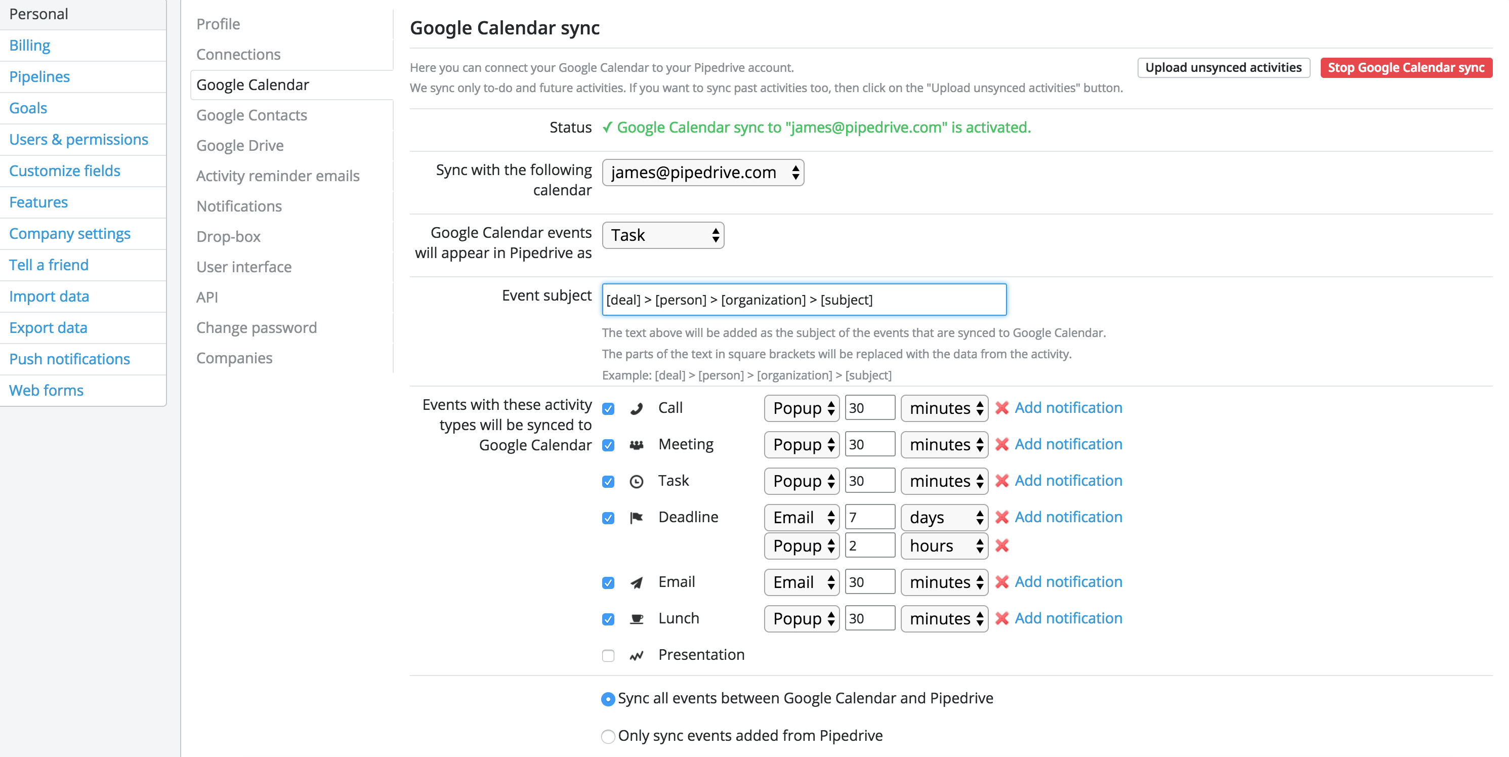 Pipedrive habits screenshot 7