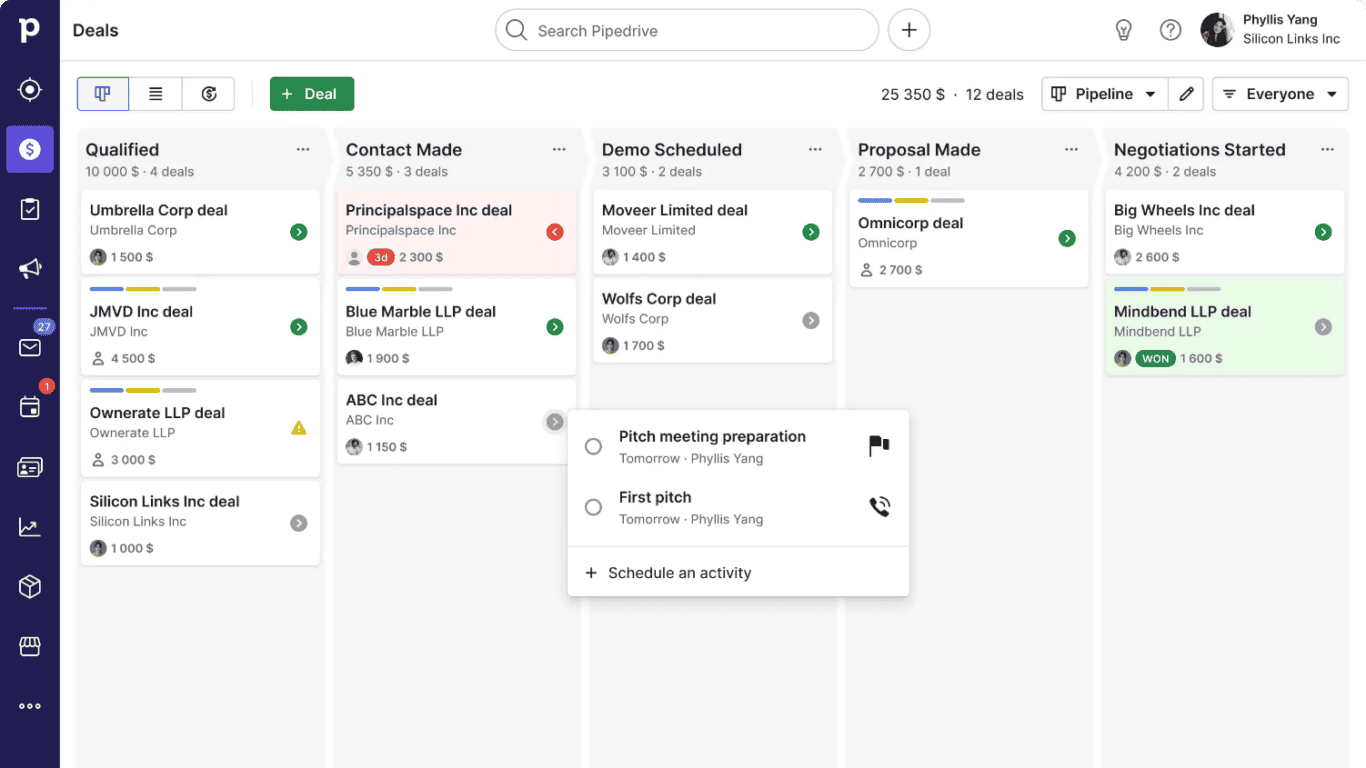  30-60-90 day sales plan Pipedrive Kanban board