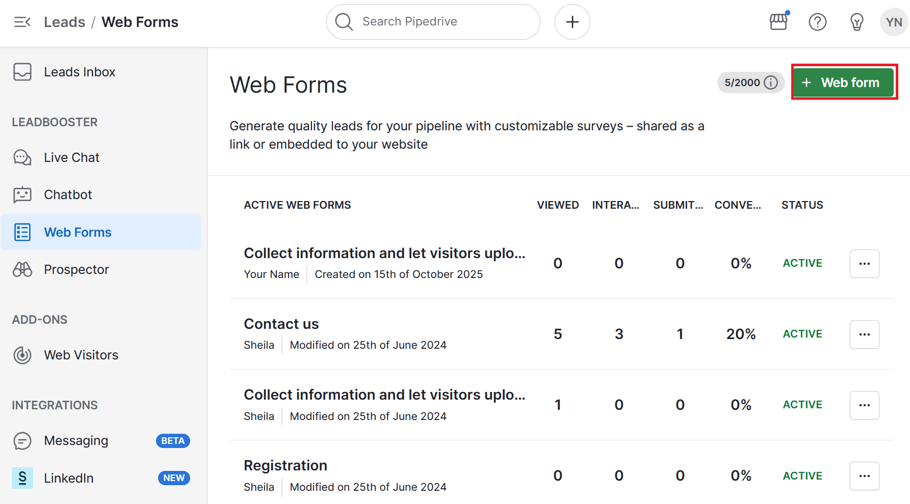 360 appraisal software Pipedrive Web Forms