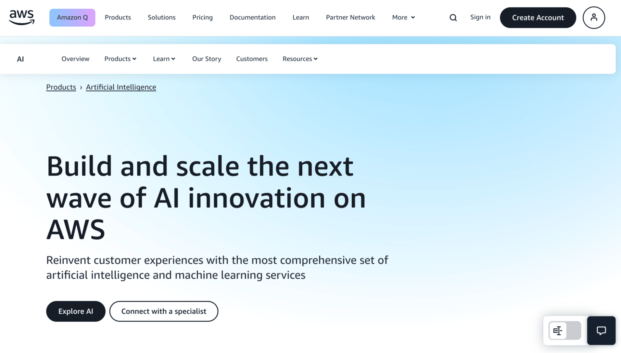 AI as a service AWS homepage