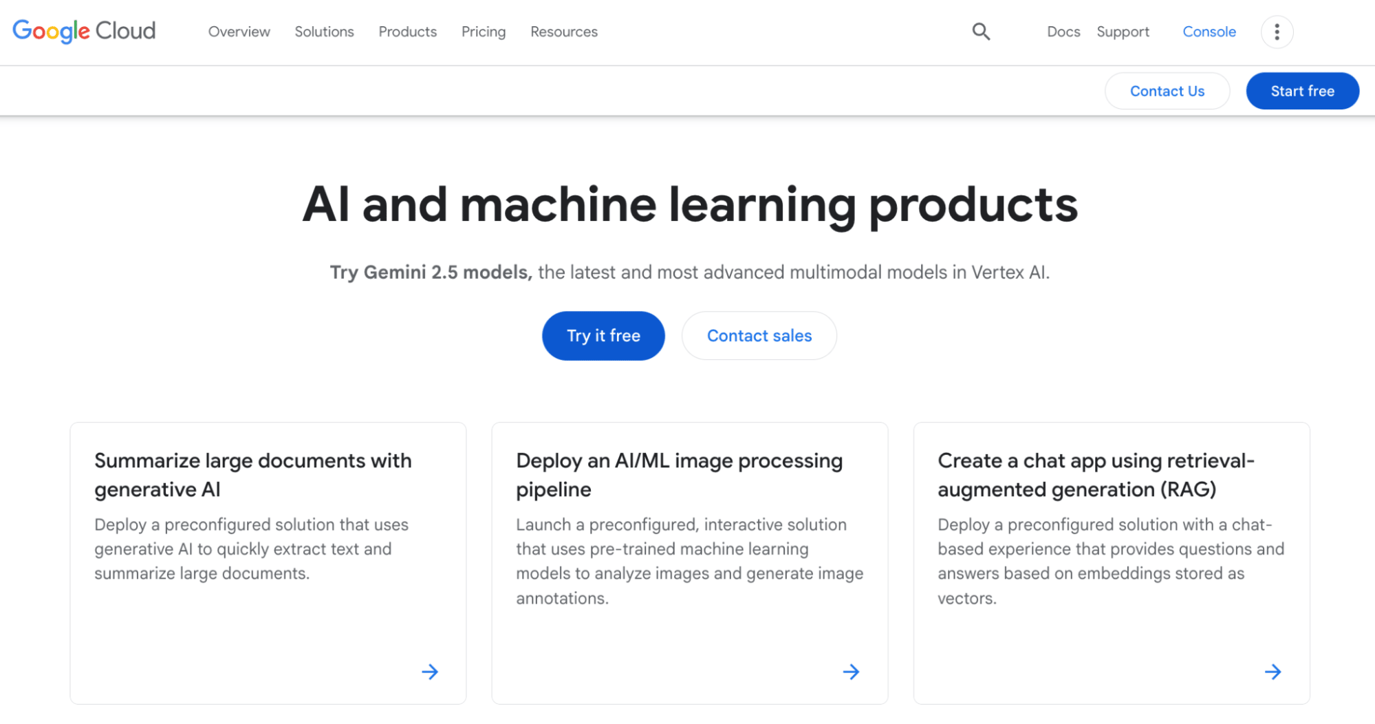 AI as a service Google Cloud AI homepage