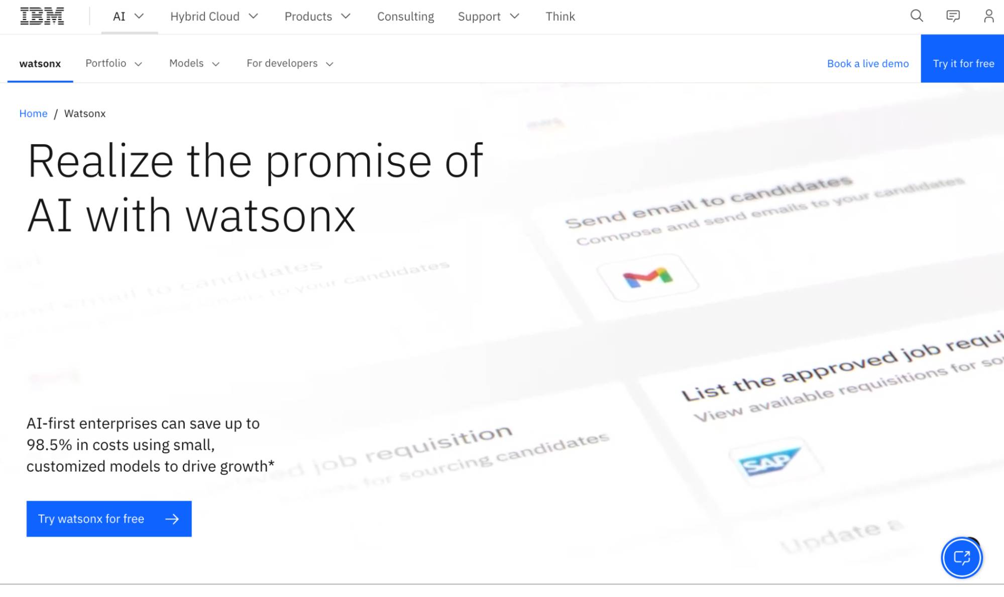 AI as a service IBM watsonx homepage