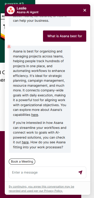 AI chatbot for sales Asana AI agent