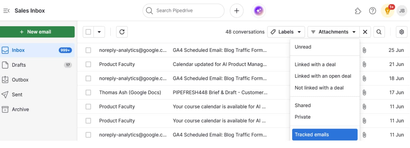 ATL BTL marketing Pipedrive tracked emails