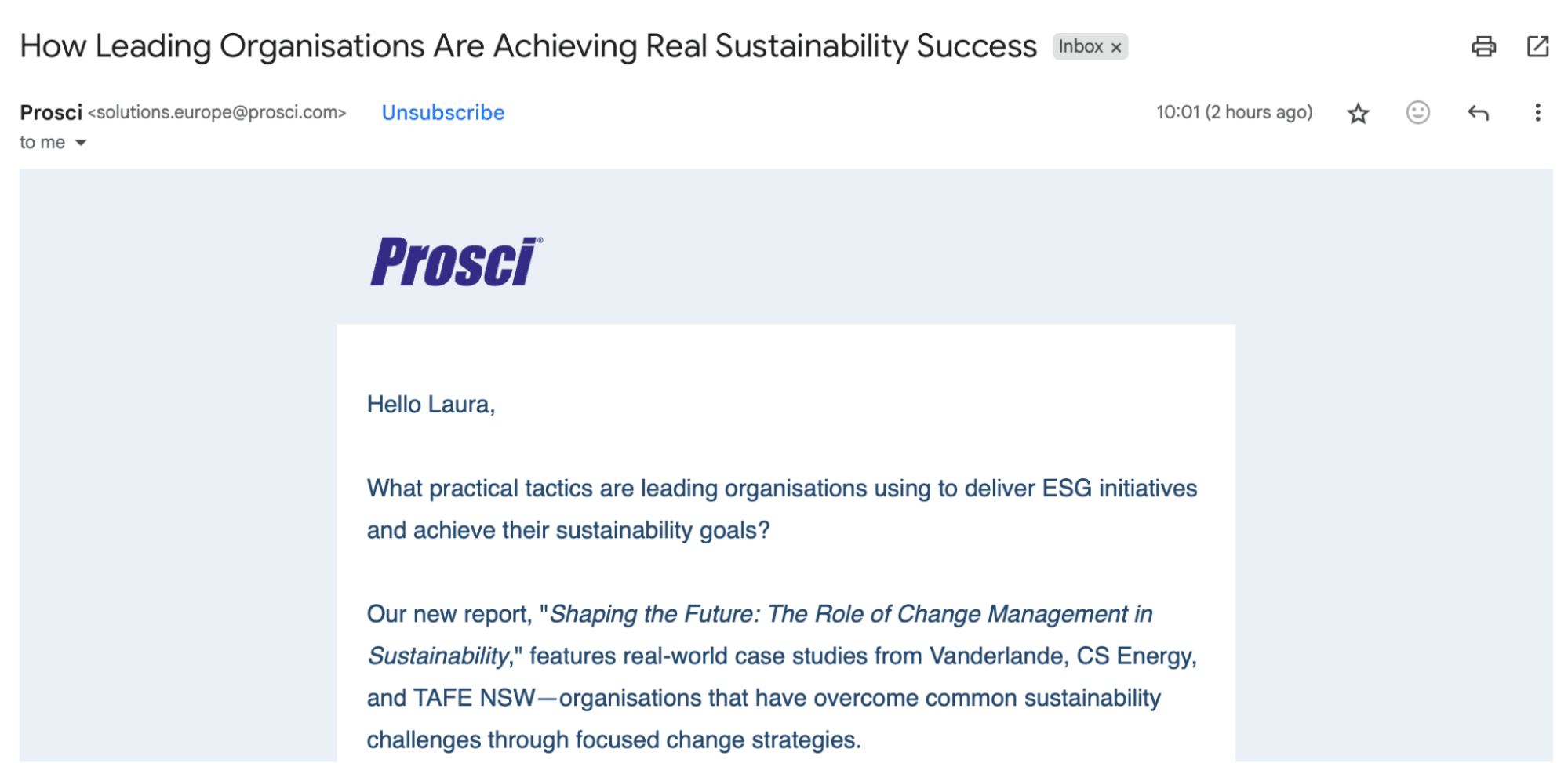 ATL BTL marketing Prosci personalized email