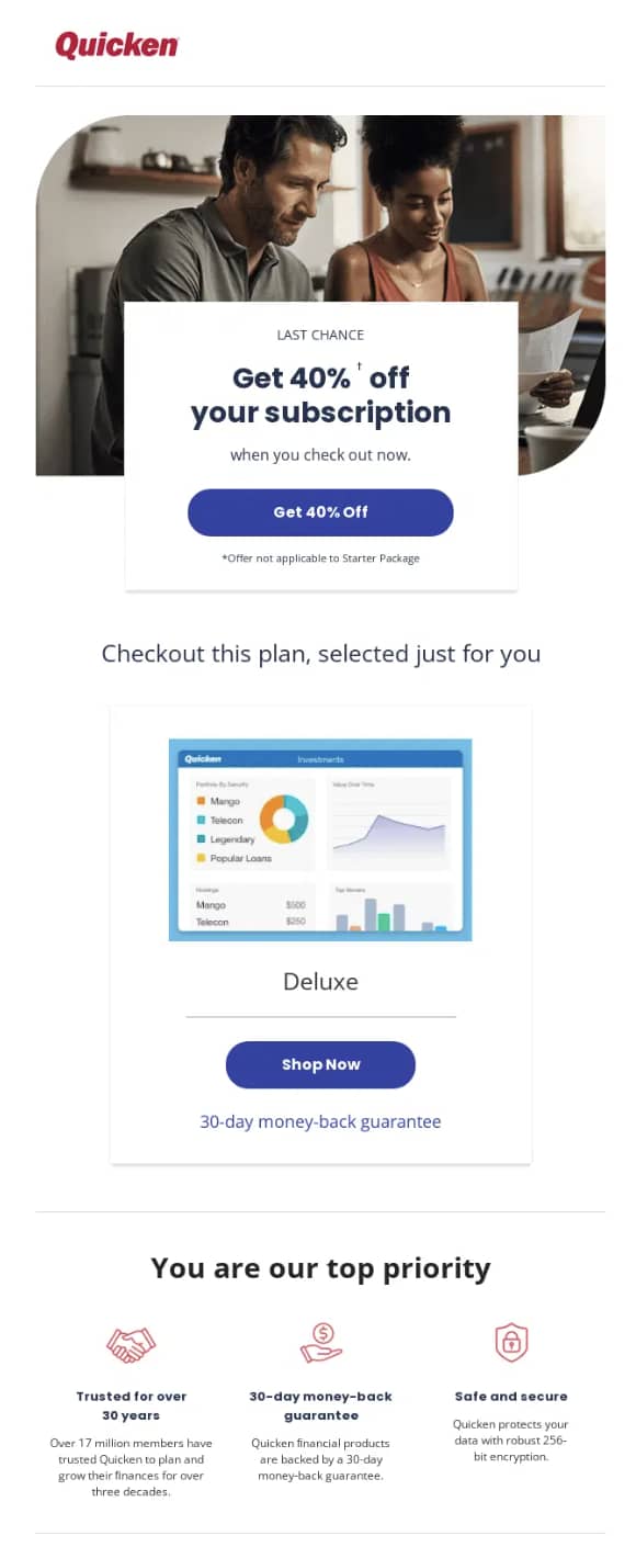 Abandoned cart email reassurance example