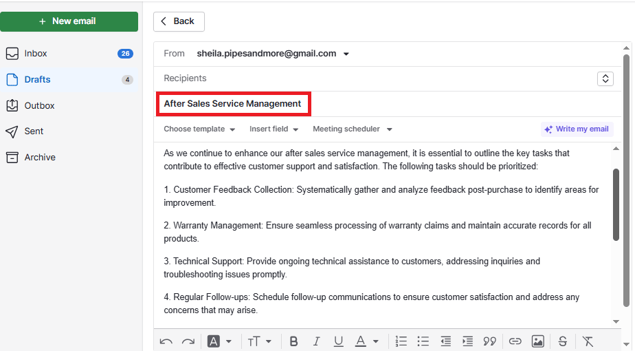 After sales service management software email template