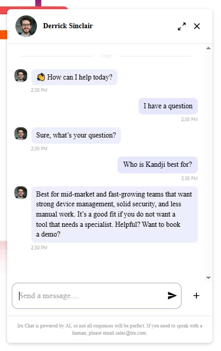 Al chatbot for sales Iru AI chatbot