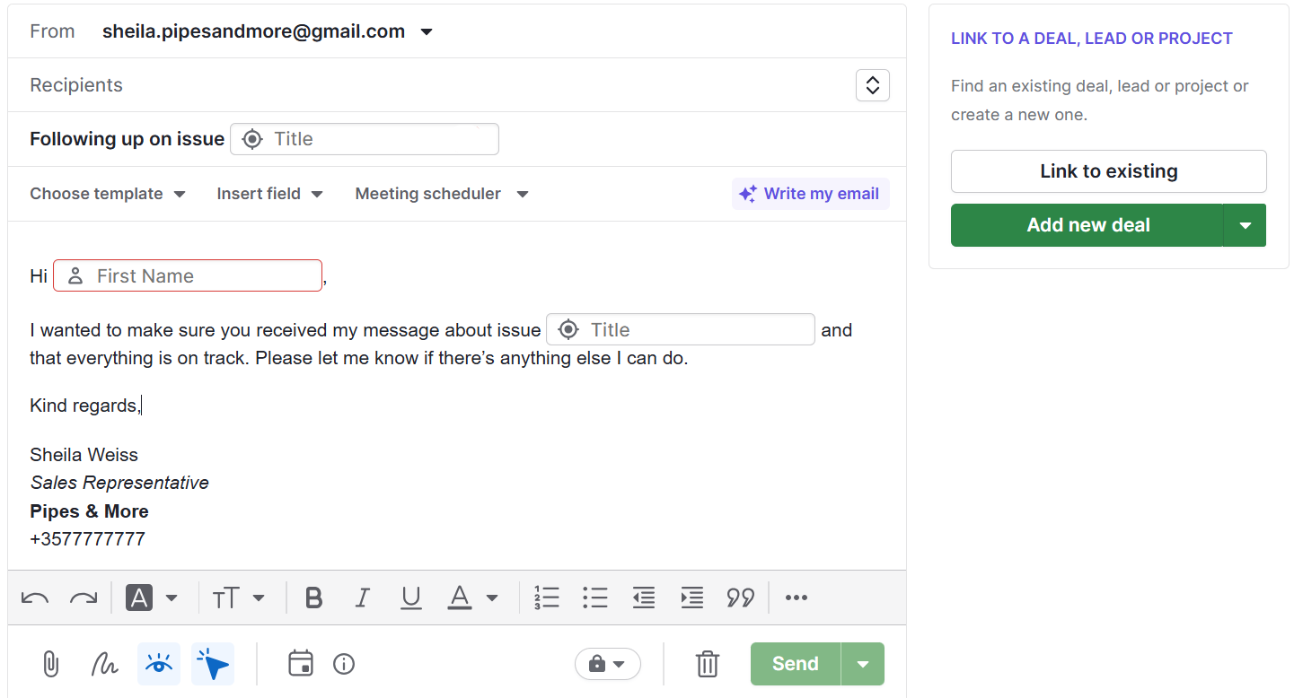 Apology email to customers Pipedrive email template