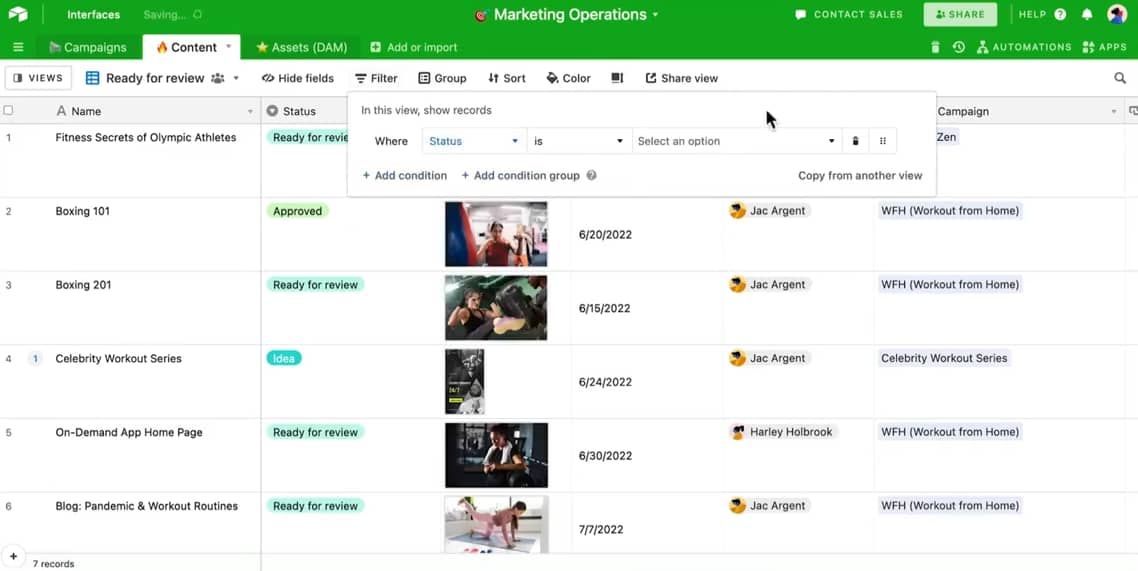 Approval management software Airtable example