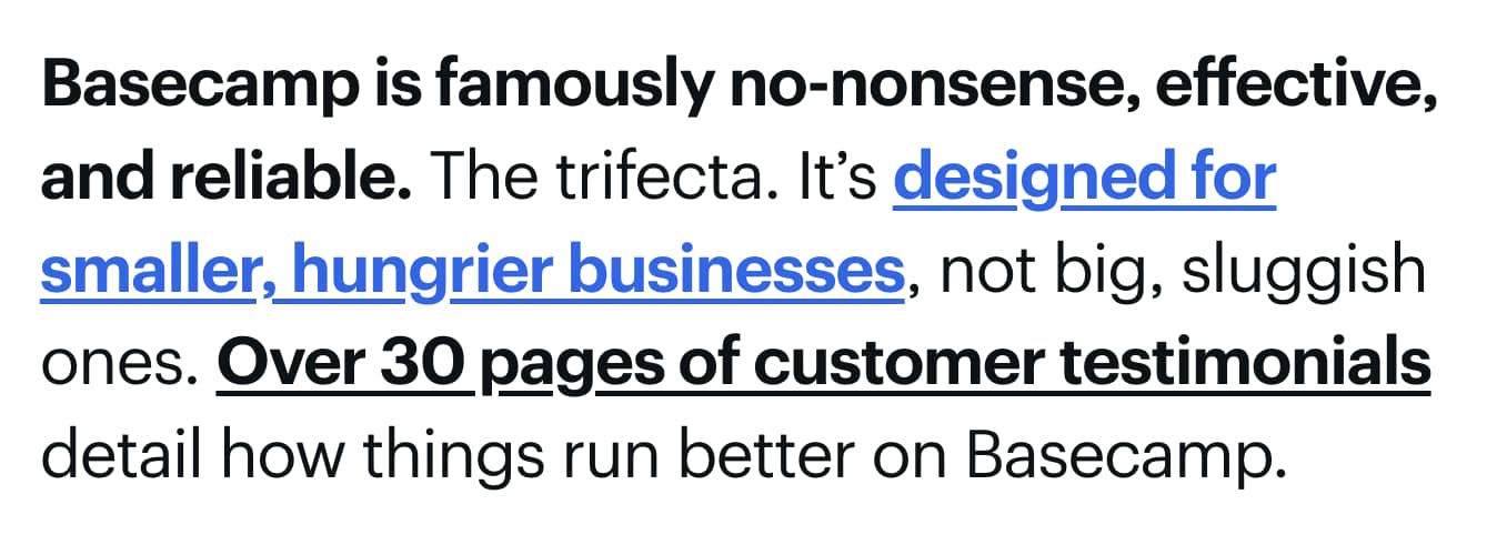 Attraction marketing Basecamp homepage copy