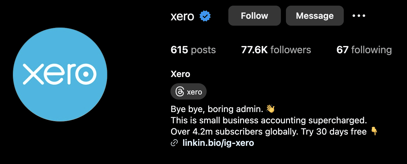  Attraction marketing Xero Instagram bio