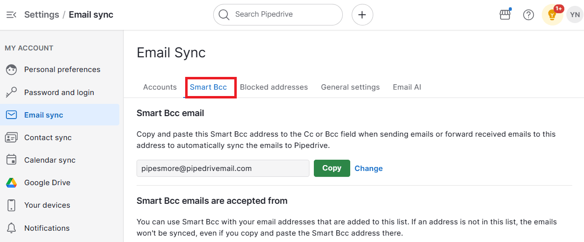 Automatic BCC in Gmail Pipedrive Smart Bcc
