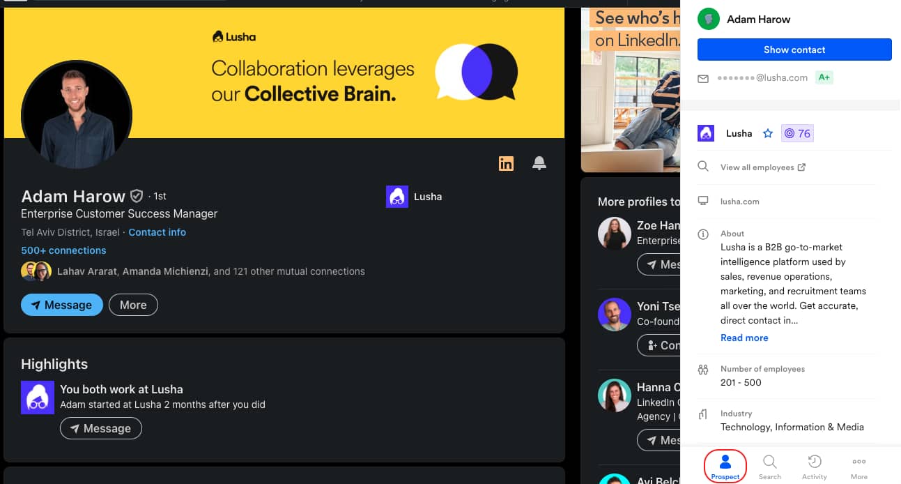 B2B lead generation software Lusha Chrome extension
