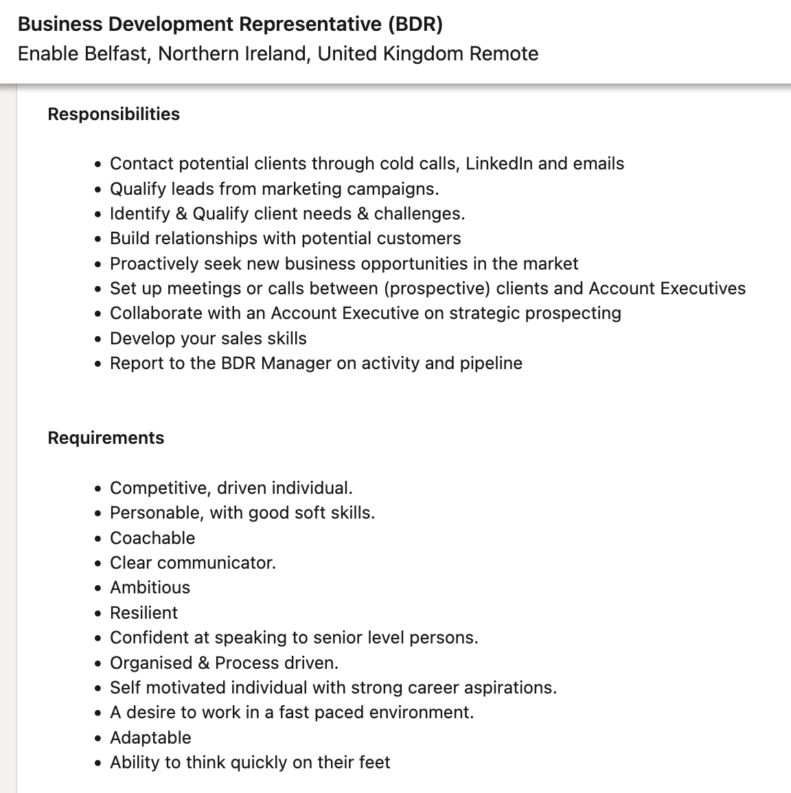 BDR Job Posting 