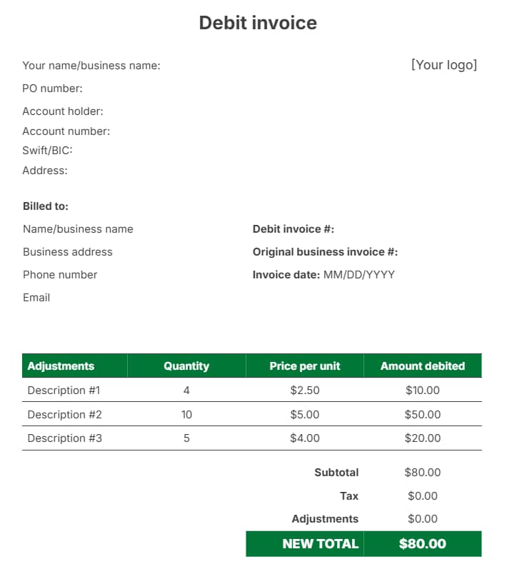 Basic invoice template Pipedrive debit invoice