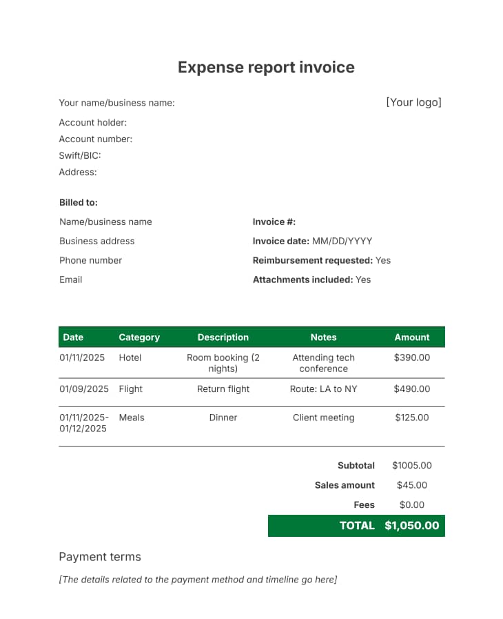 Basic invoice template Pipedrive expense report invoice