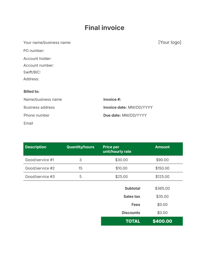 Basic invoice template Pipedrive final invoice