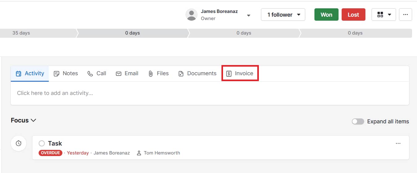 Basic invoice template Pipedrive invoicing feature