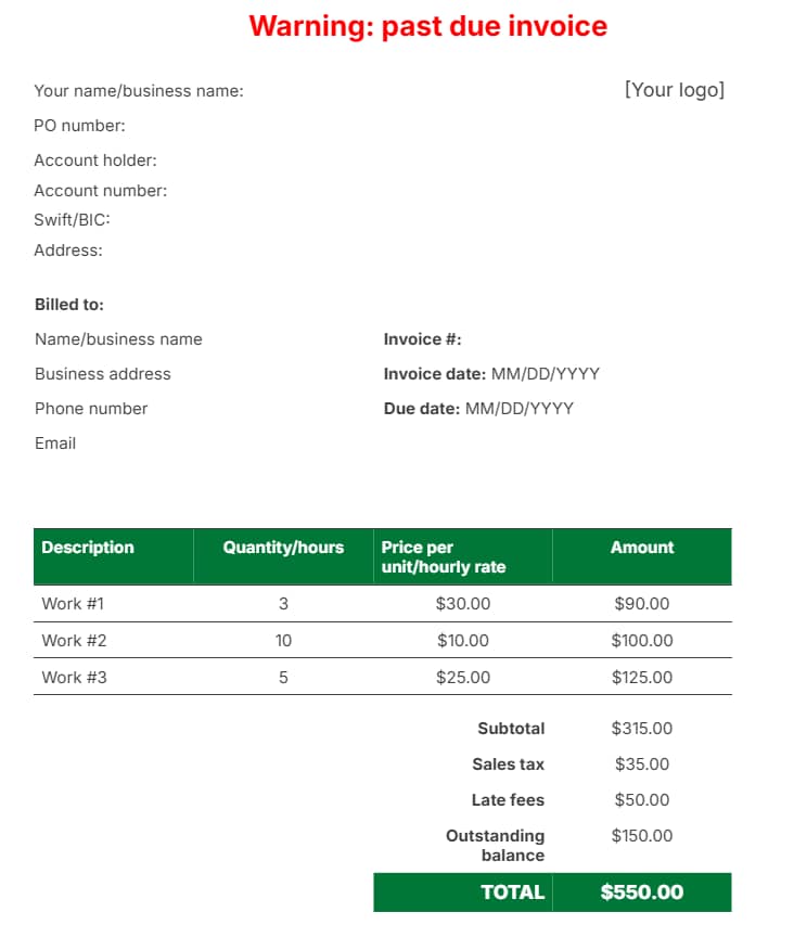 Basic invoice template Pipedrive past due invoice