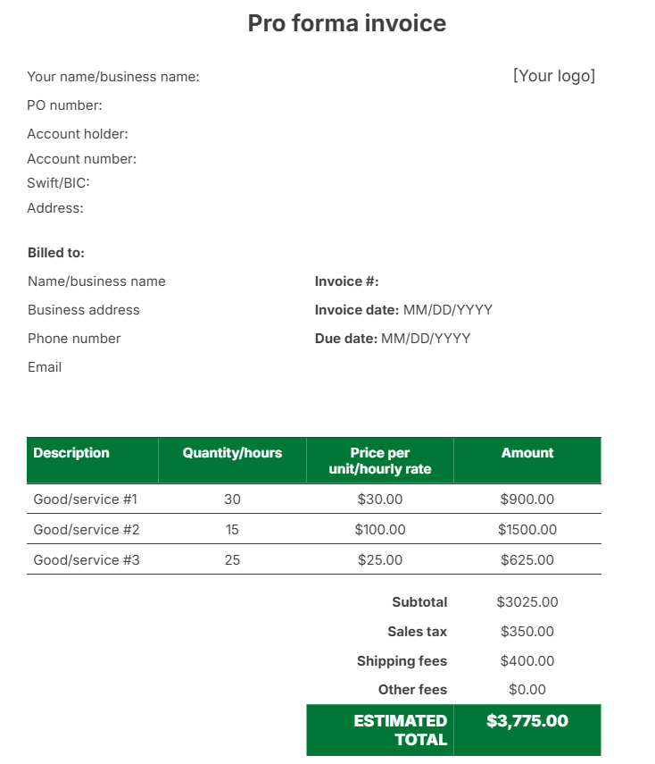Basic invoice template Pipedrive pro forma invoice