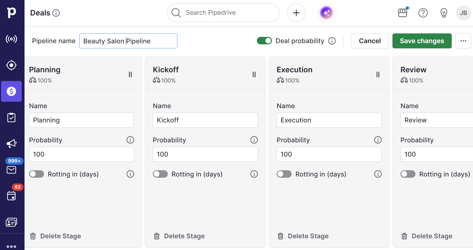 Beauty salon software Pipedrive custom pipelines