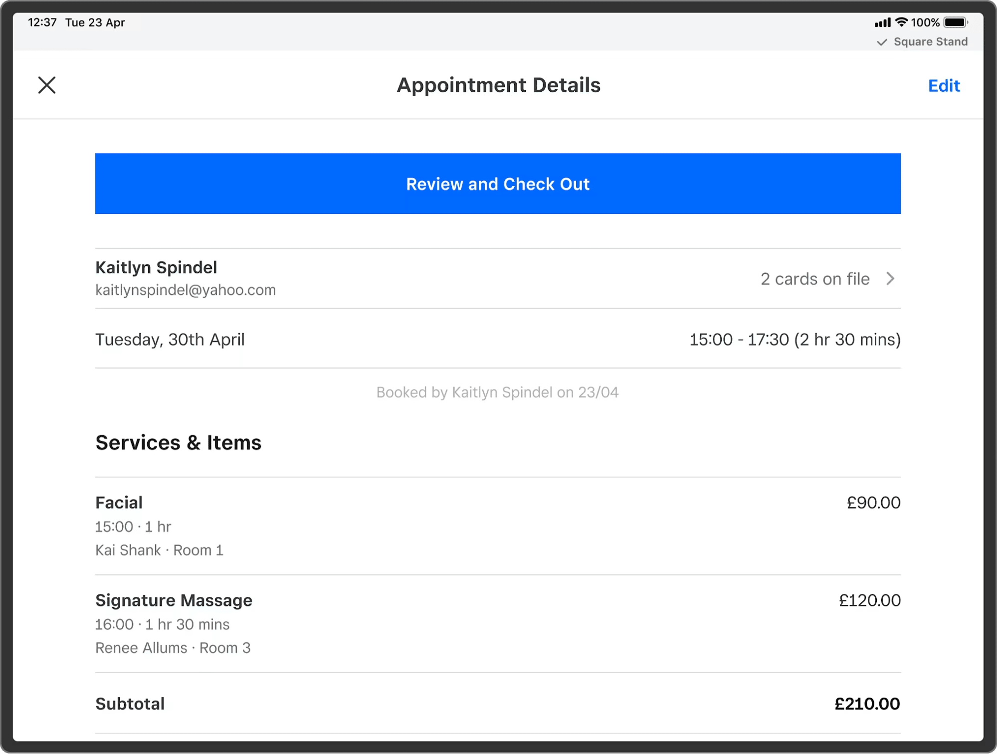 Beauty salon software Square Appointments checkout