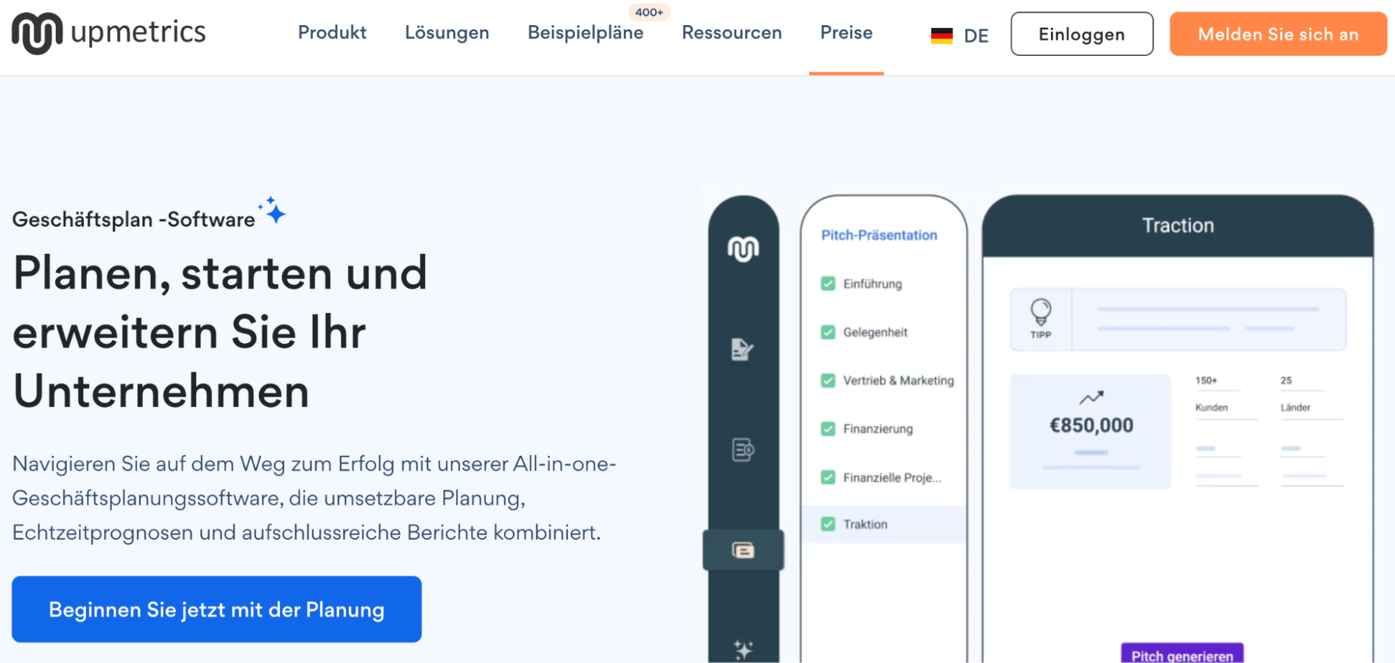 Businessplan mit KI erstellen mit Upmetrics