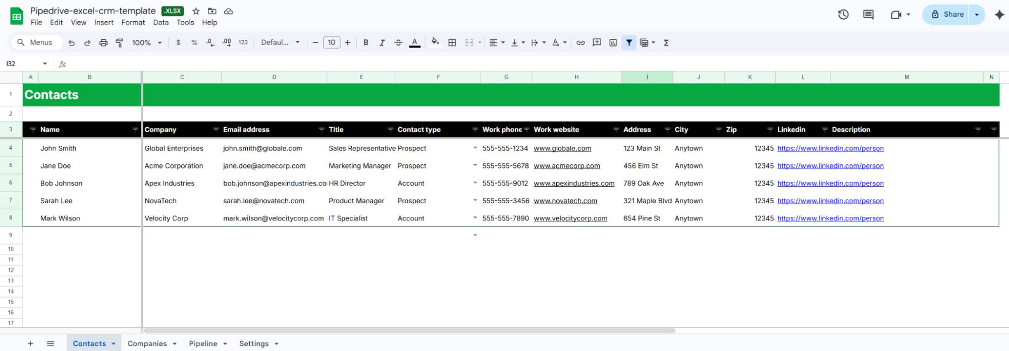 Contacts CRM Excel