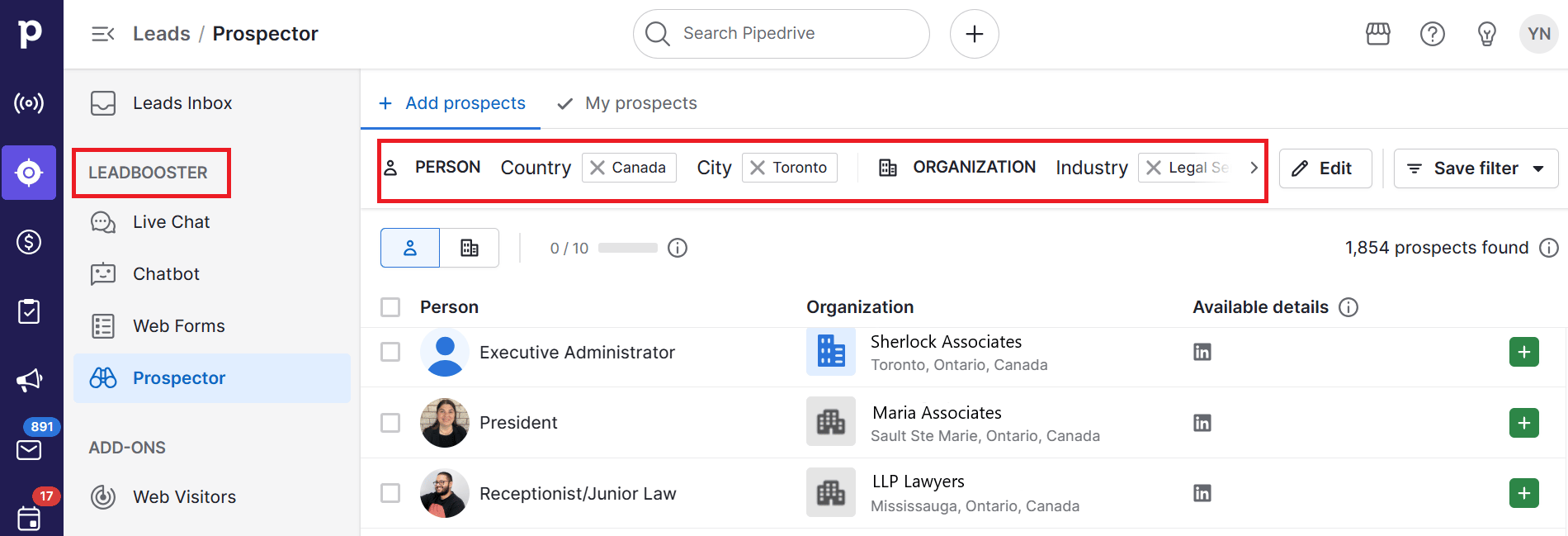 CRM agency Pipedrive Prospector