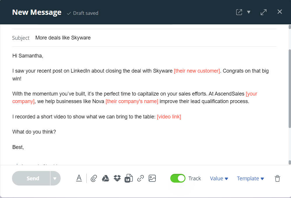CRM and email marketing AI-generated email