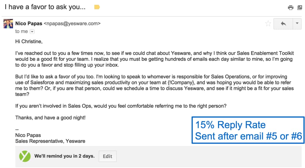 CRM and email marketing sales follow-up email