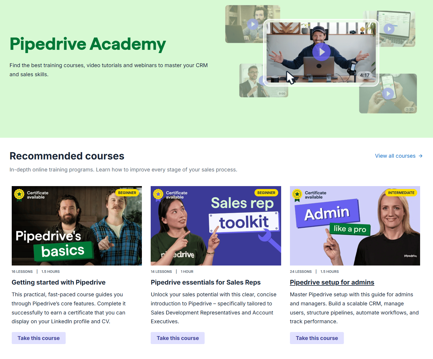 CRM Automation Pipedrive Academy — training courses, webinars and tutorials