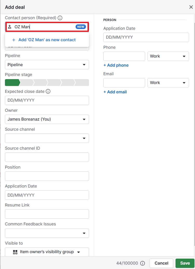 CRM data migration Pipedrive add deal