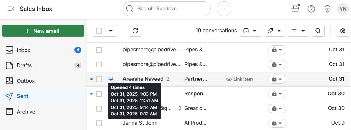 CRM for Gmail Pipedrive Sales Inbox mail tab