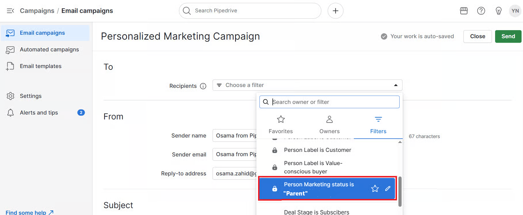CRM for Sports Club Pipedrive filters