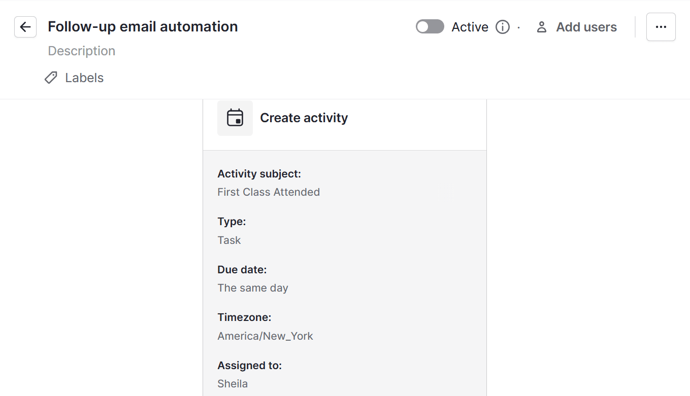 CRM for Sports Club Pipedrive follow-up email