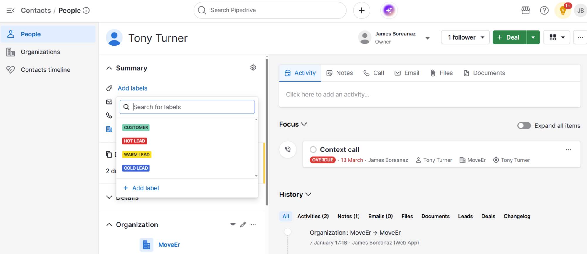 CRM for supply chain management Pipedrive contact