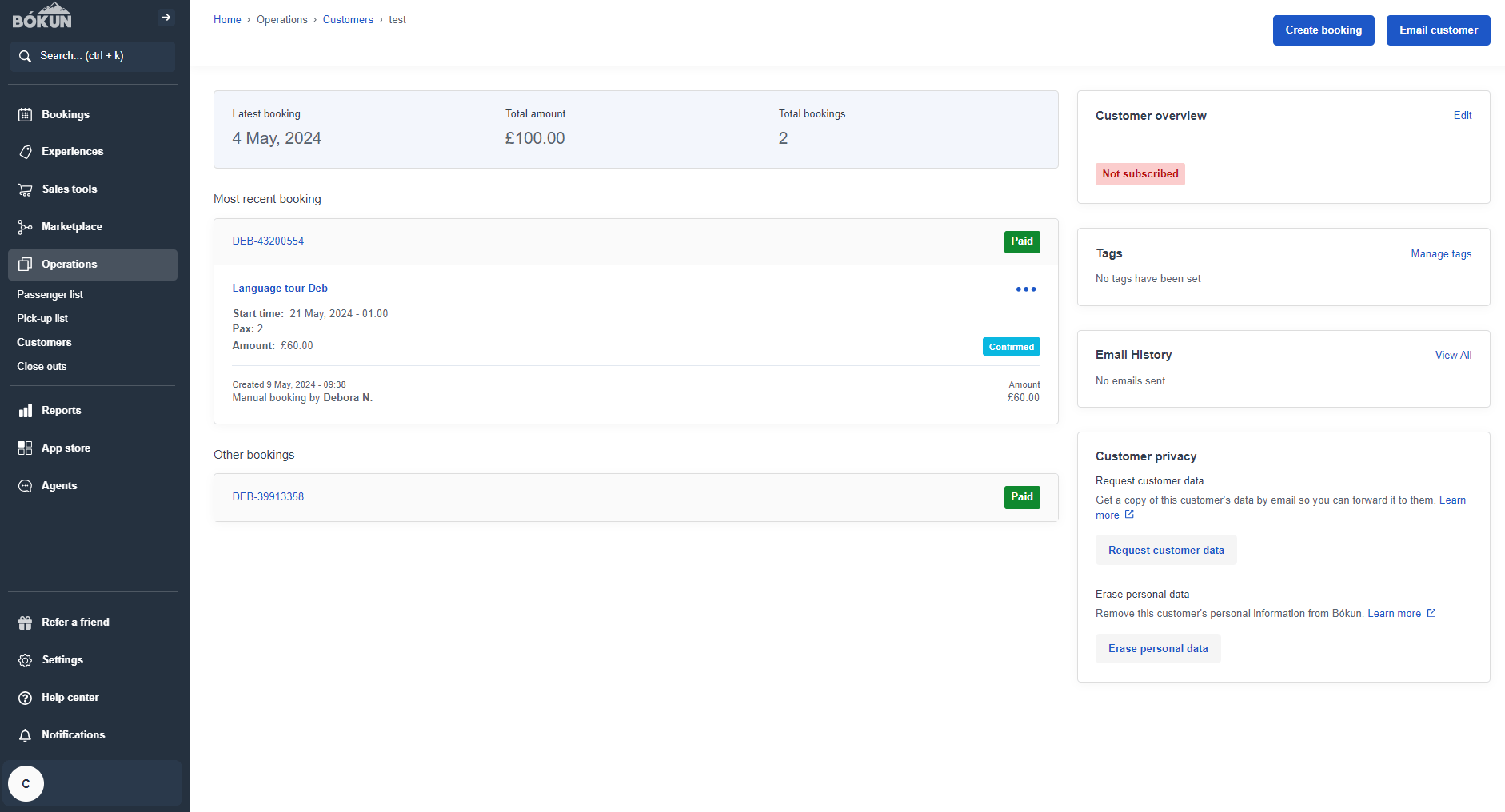 CRM for tourism Bokun customer profile