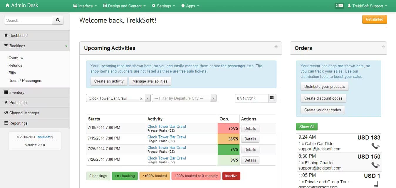 CRM for tourism TrekkSoft dashboard