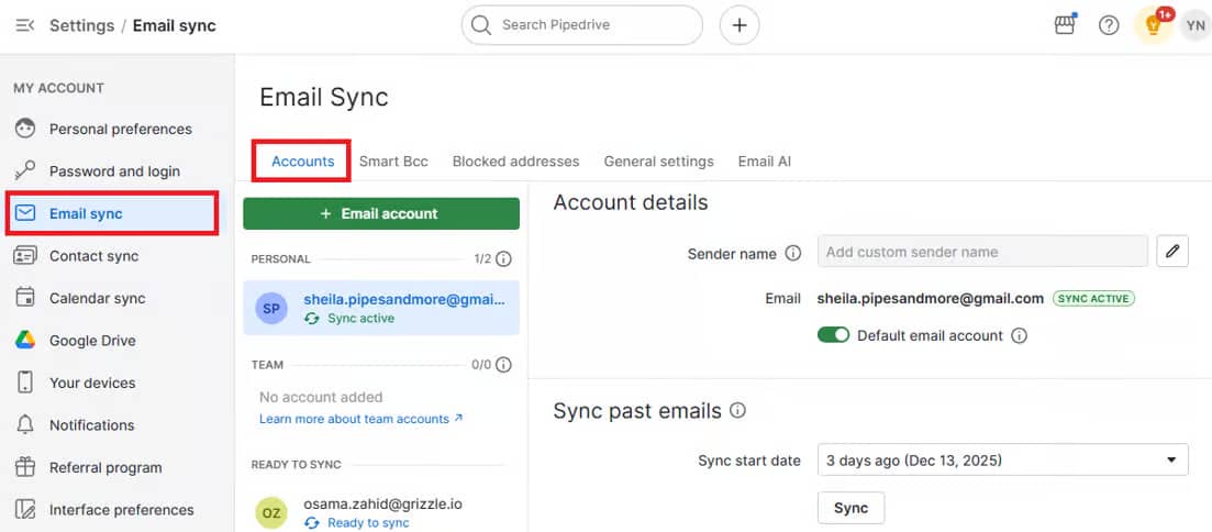 CRM integration services Pipedrive email sync
