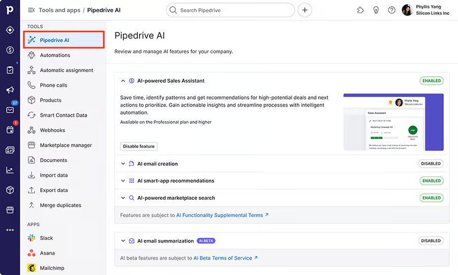 CRM manager Pipedrive AI