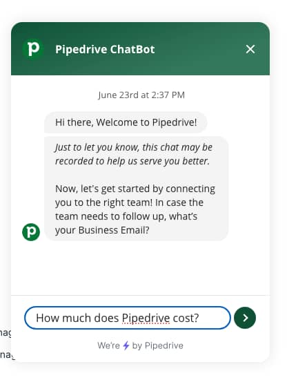 CRM productivity Pipedrive ChatBot interface
