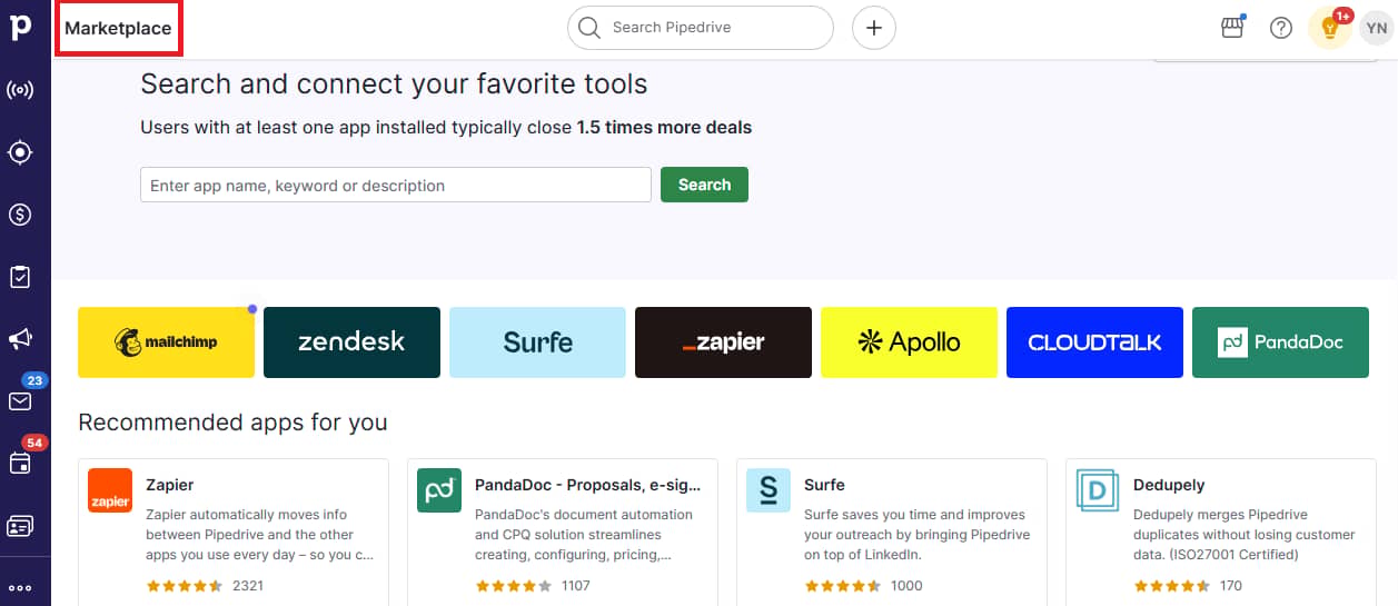 CRM productivity Pipedrive Marketplace apps