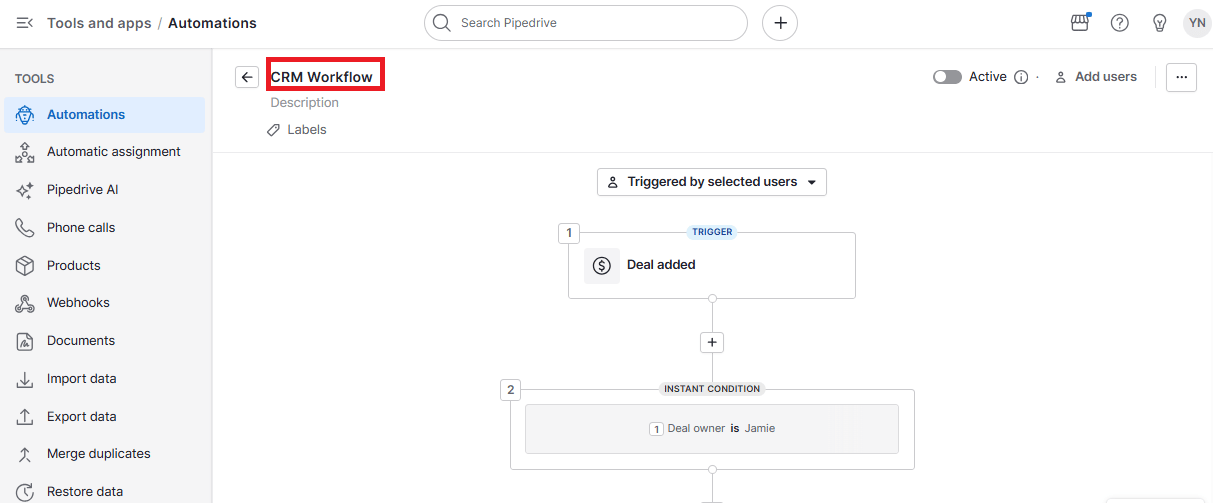 CRM reseller pipedrive workflow