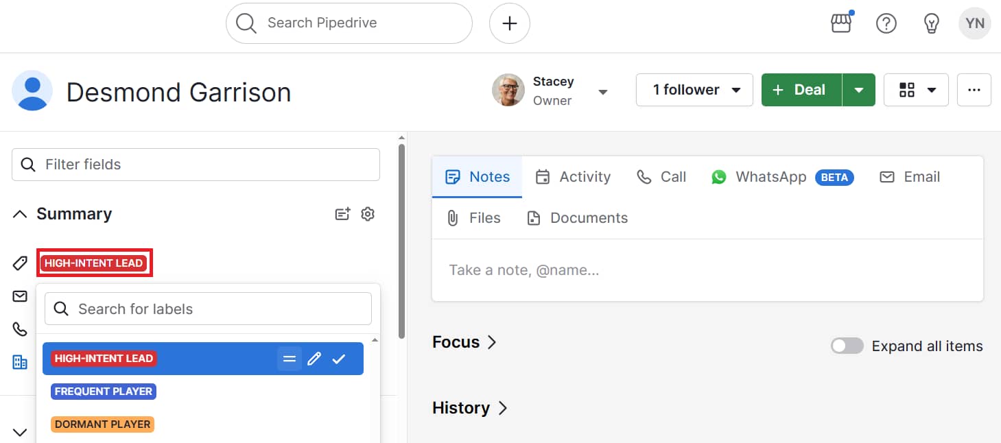 CRM social media management Pipedrive customer profile